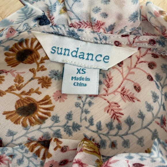 Sundance High Neck Floral Print Celina Blouse Tiered Ruffle Semi Sheer Womens XS - Picture 3 of 12